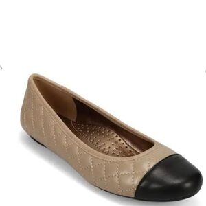 Chanel style Quilted Two-Tone Ballet Flat - Beige with Black Cap Toe